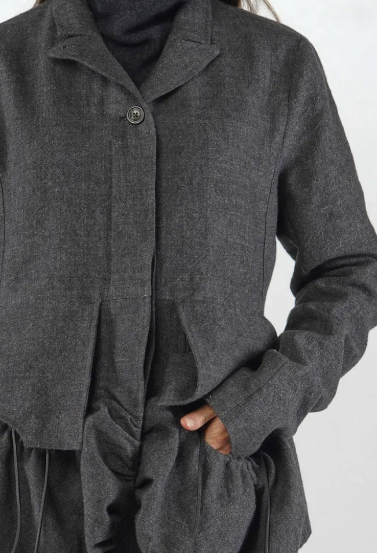 PRE-ORDER - Tailored Jacket with Drawstring Pockets in Black (Pictured in Swamp Mel) - 1191105