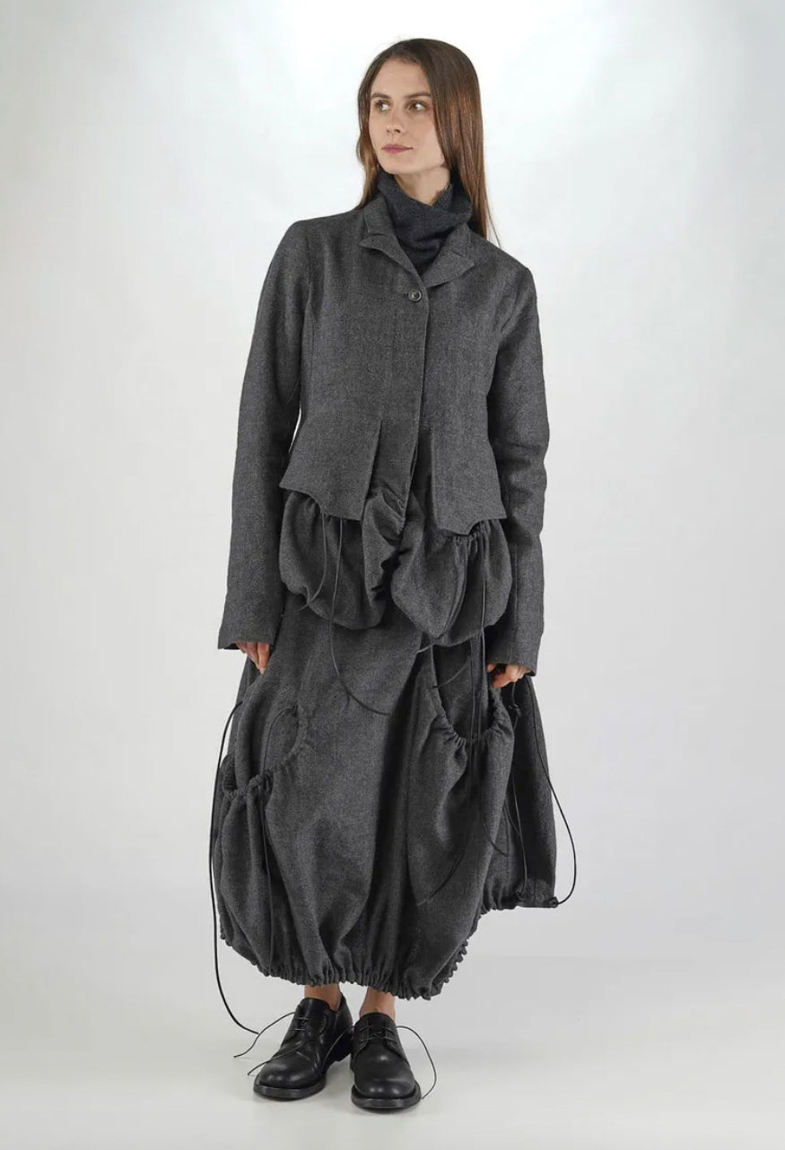 PRE-ORDER - Tailored Jacket with Drawstring Pockets in Black (Pictured in Swamp Mel) - 1191105