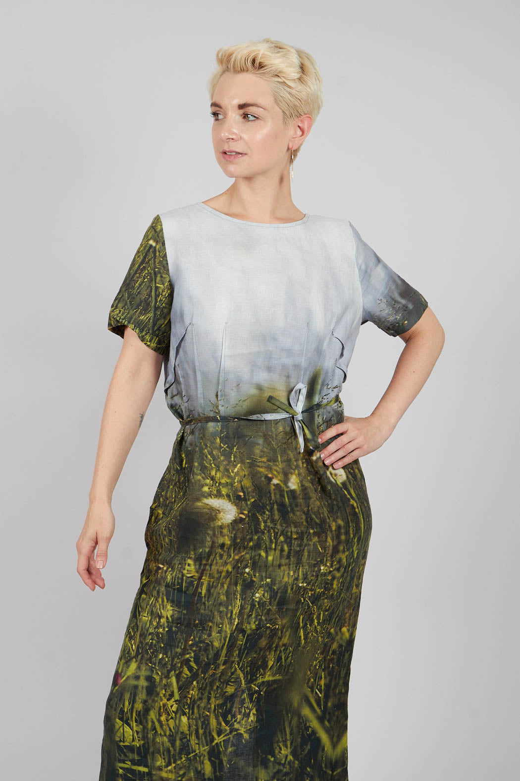 Linen Maxi Dress with Button Back in Dark Olive