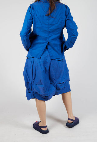 Gathered Midi Skirt with Back Button-Flap Pockets in Royal