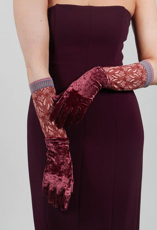 Velvet Gloves in Red Pink Velvet