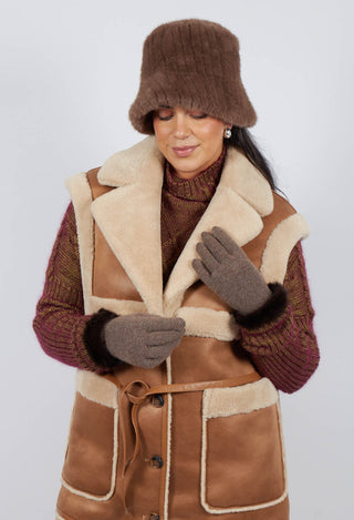 Gloves with Fur Trim in Vison Marron