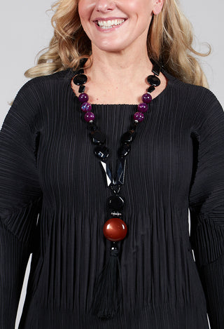 Longline Necklace with Tassel in Black / Purple