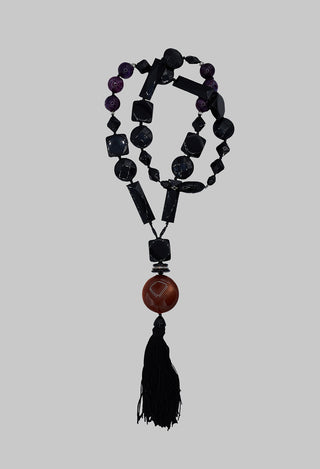 Longline Necklace with Tassel in Black / Purple