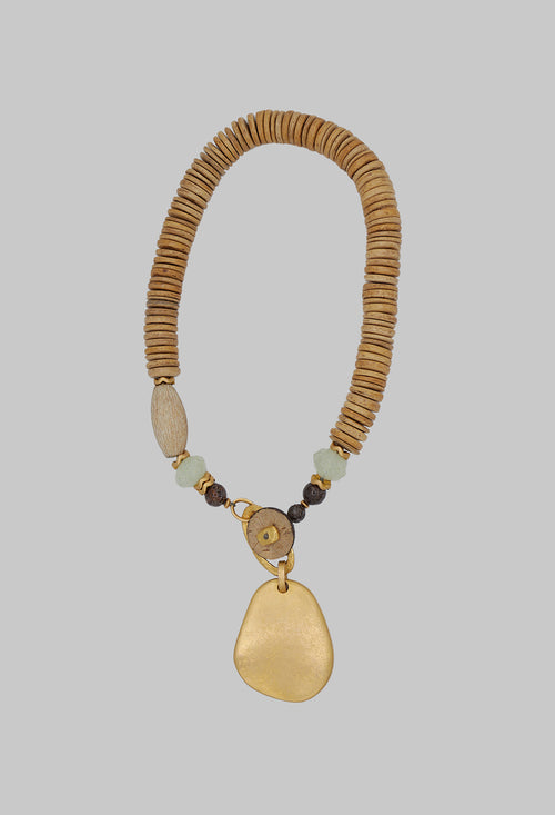 Beaded Pendant Necklace in Gold