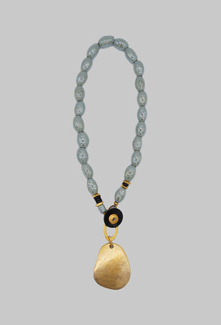 Gold Pendant Necklace in Metallic Blue