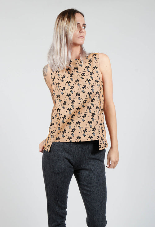Sleeveless Structured Top with Print in Biscotto