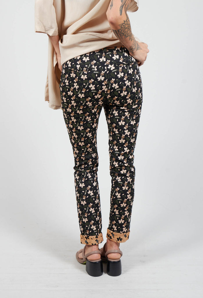 Structured Straight Leg Trousers with Print in Nero / Biscotto
