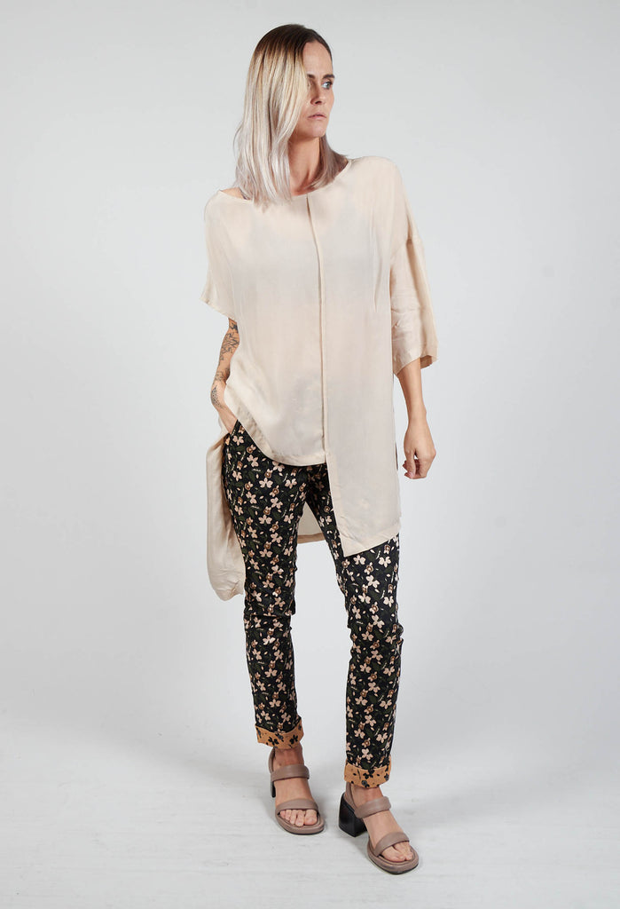 Structured Straight Leg Trousers with Print in Nero / Biscotto