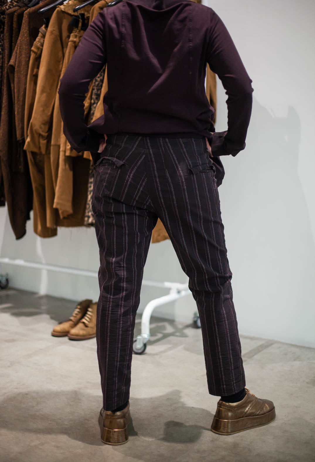 PRE-ORDER - Pull on Straight Leg Trousers in Purple Cloud Stripe - 1240103