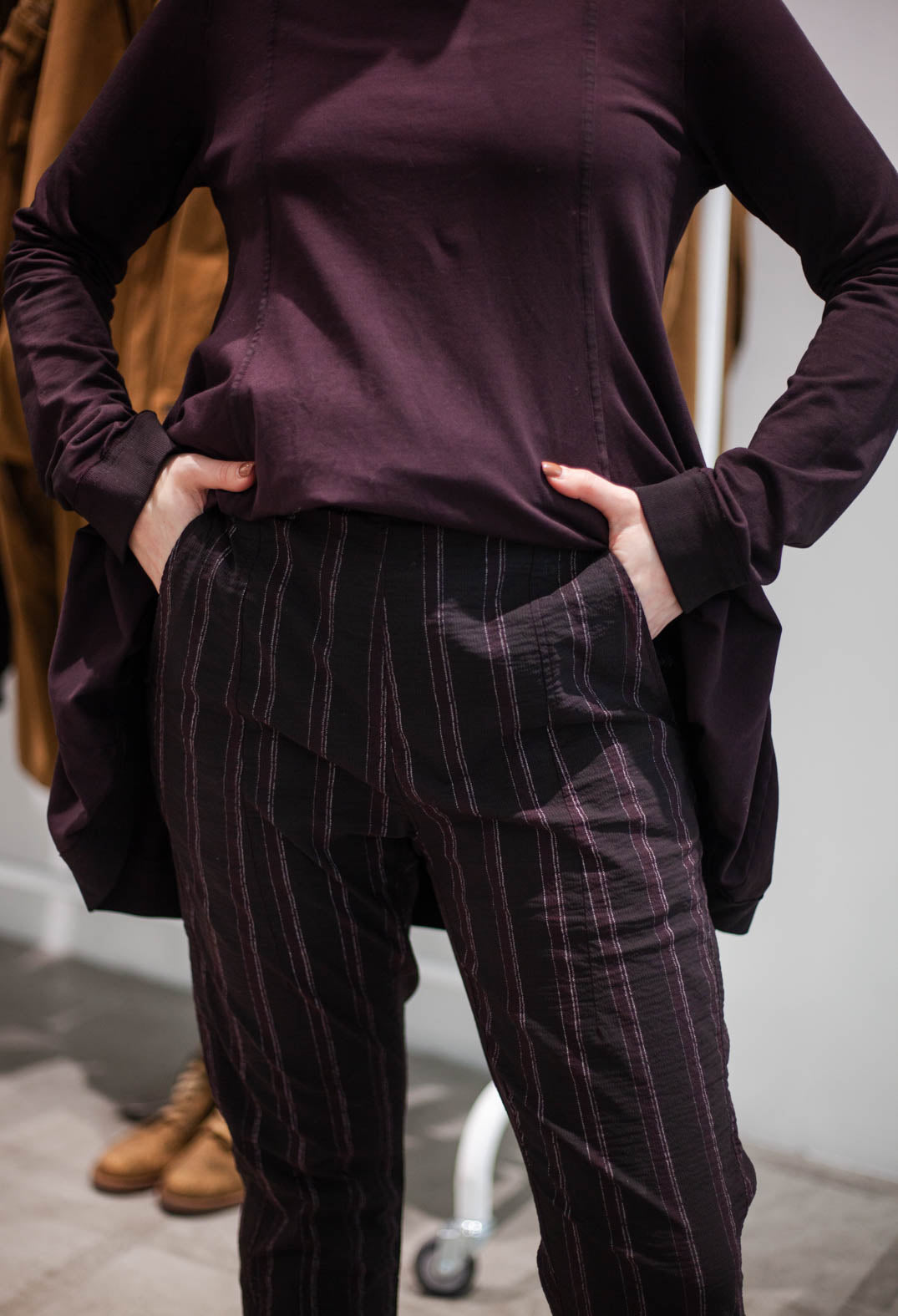 PRE-ORDER - Pull on Straight Leg Trousers in Purple Cloud Stripe - 1240103