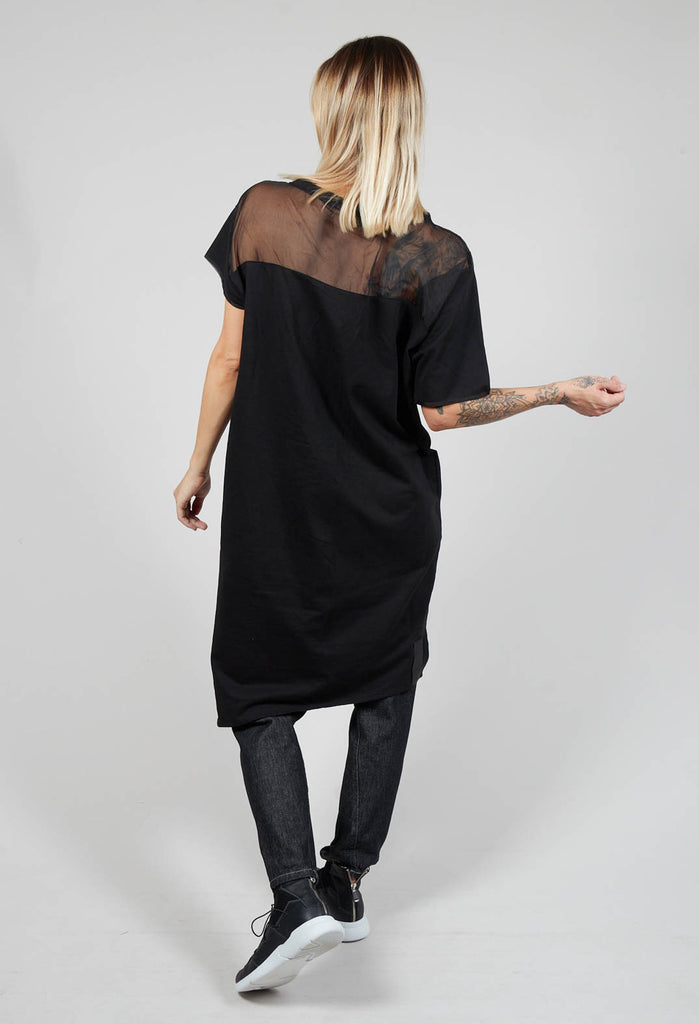 Sheer Panelled Longline Top in Nero