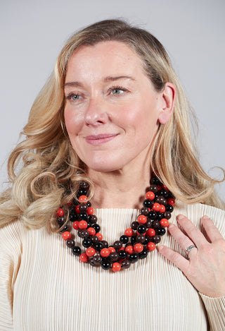 5 Stand Balls Necklace in Black / Coral
