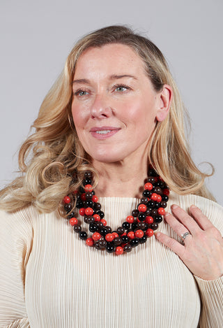 5 Stand Balls Necklace in Black / Coral