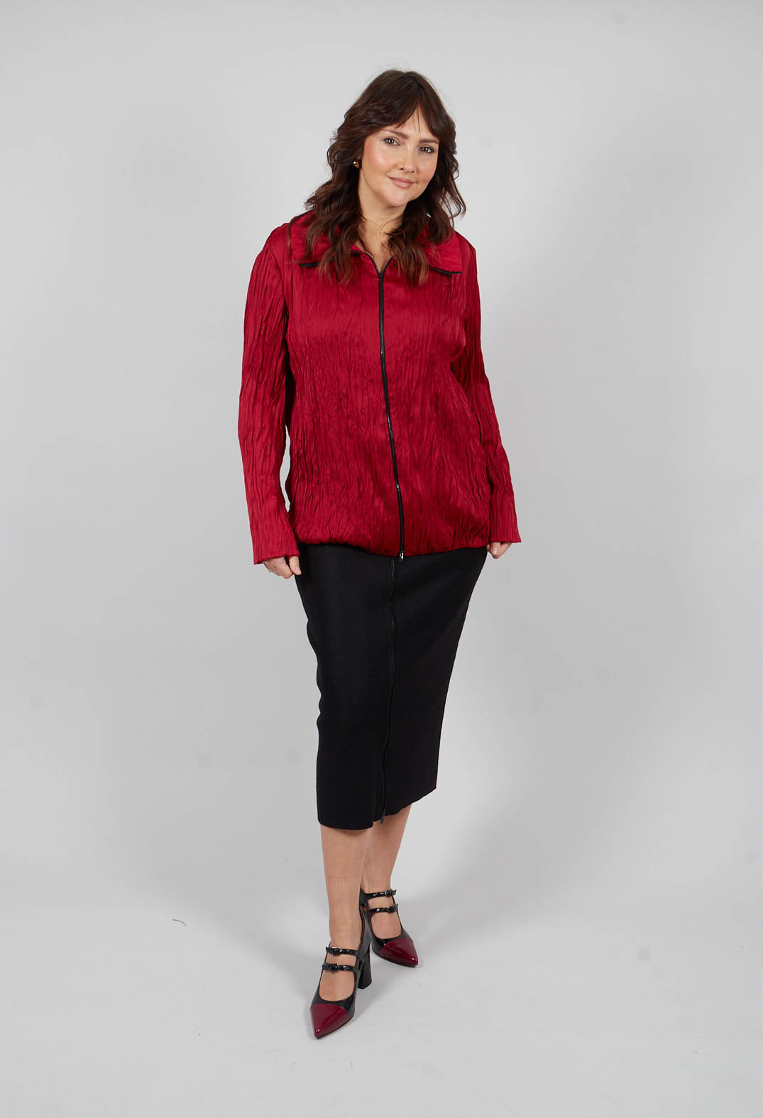 Crinkled Zipped Up Top in Red