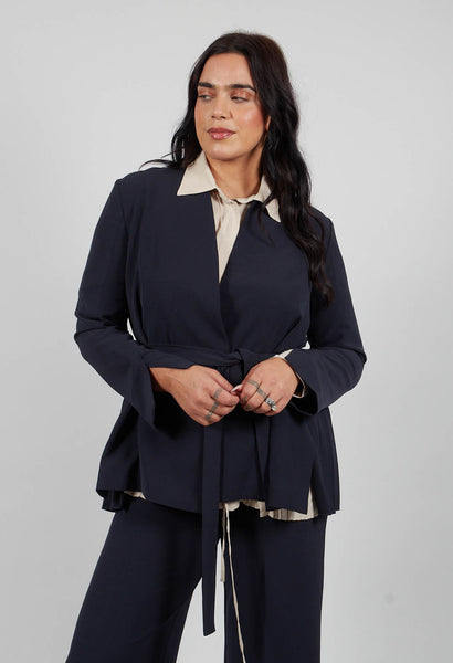 Beatrice B Collarless Tailored Jacket in Navy | Olivia May