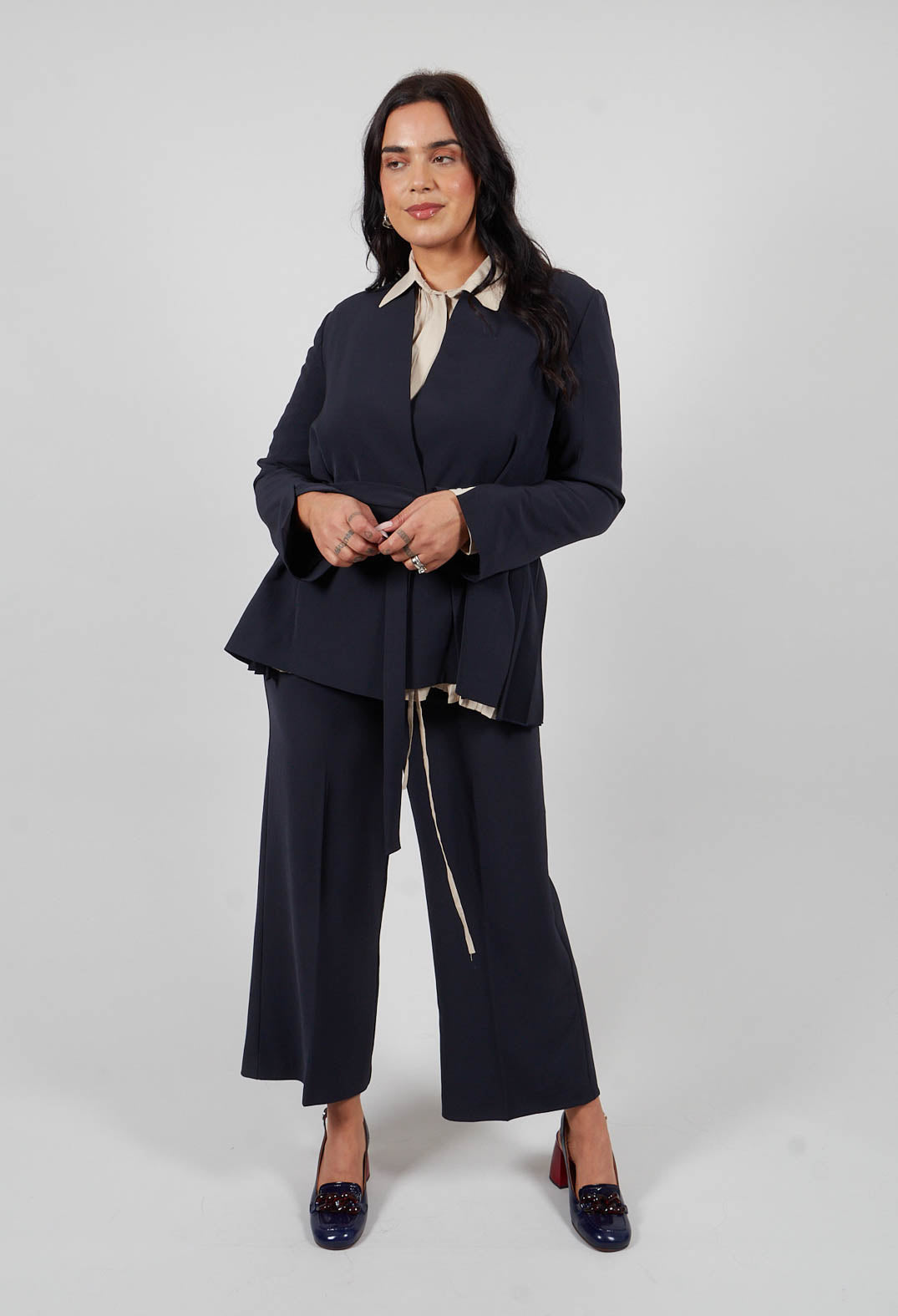 Collarless Tailored Jacket in Navy