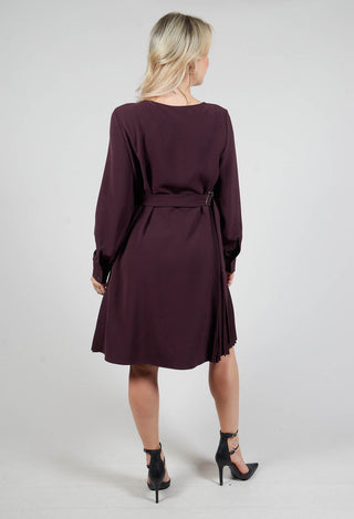 Pleated Shift Dress in Plum