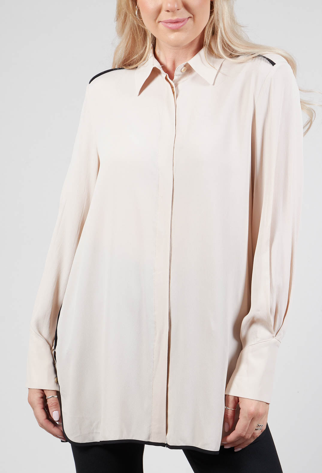 Tailored Shirt with Contrast Piping  in Stone
