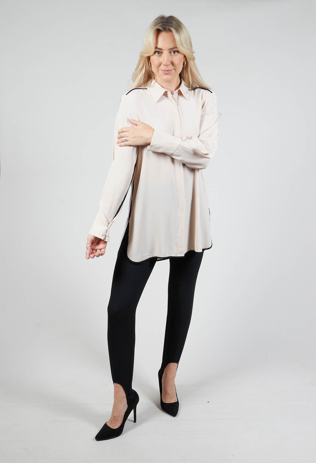 Tailored Shirt with Contrast Piping  in Stone
