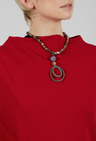 Rhodonite and Brush Horn Necklace in Pink