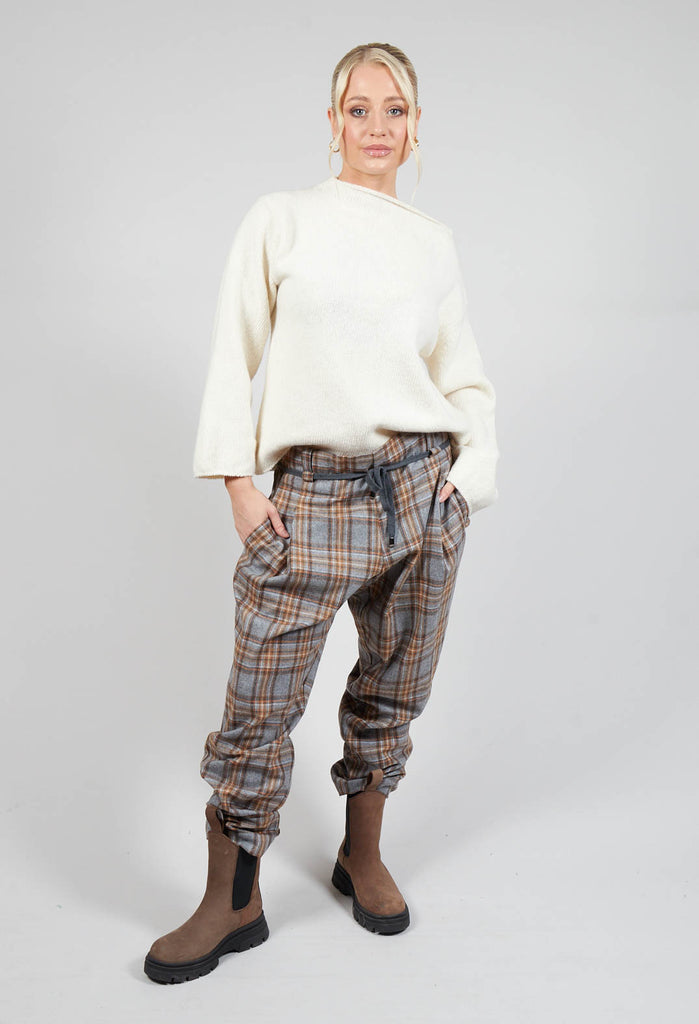 High Waisted Check Trousers in Grey