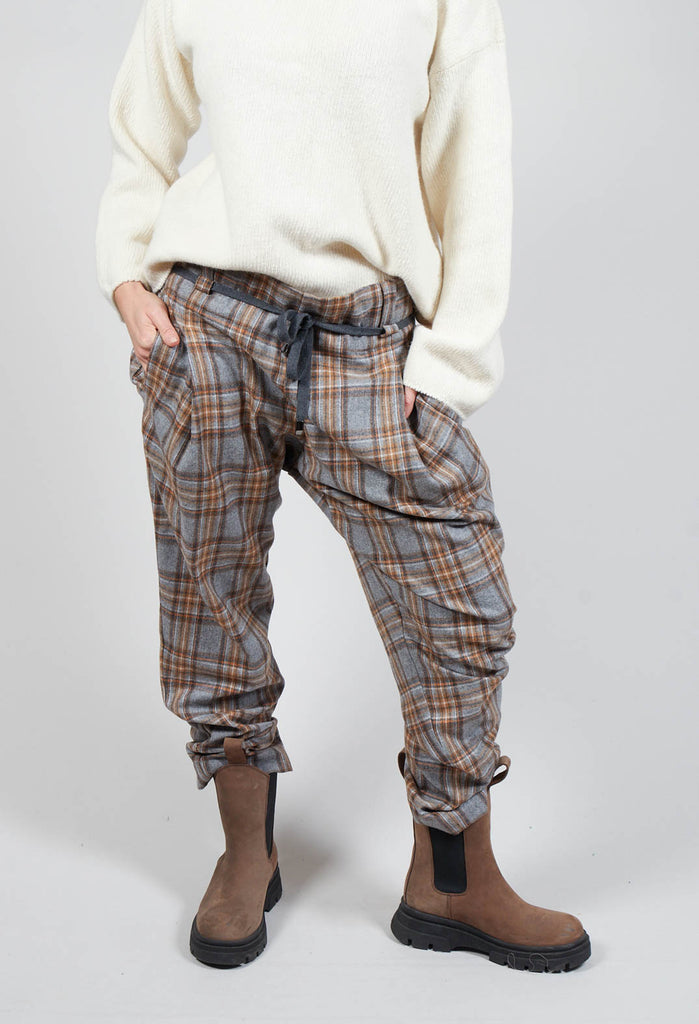 High Waisted Check Trousers in Grey