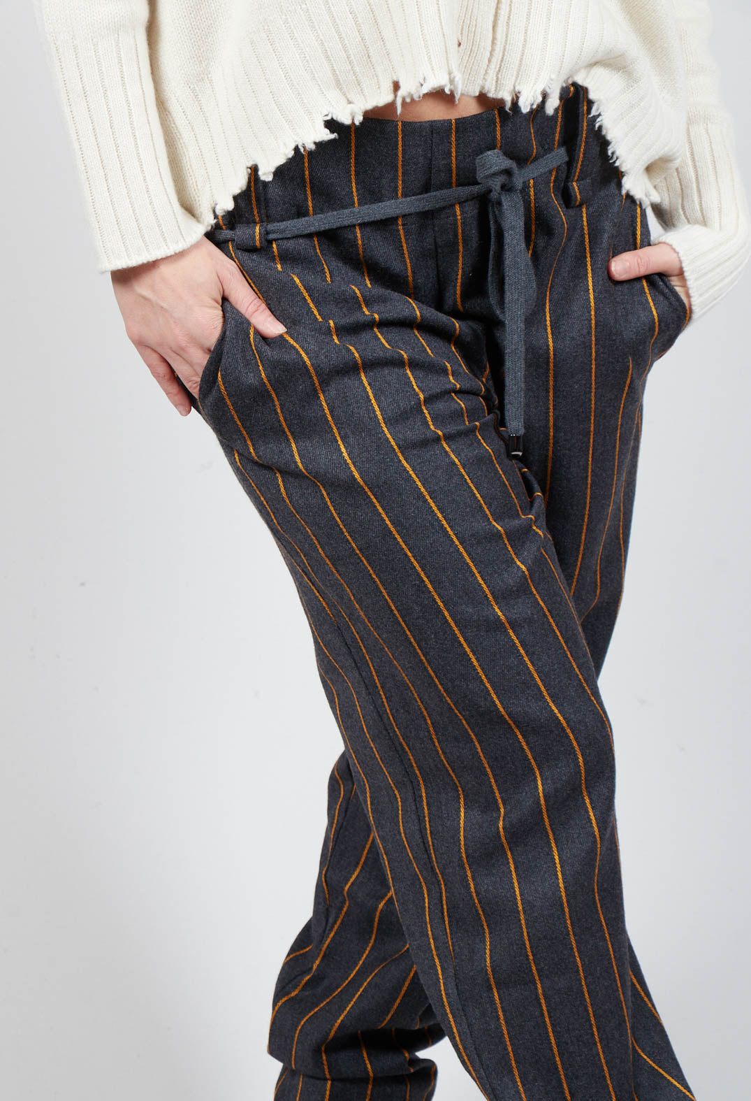 Straight Pinstripe Trousers in Grey