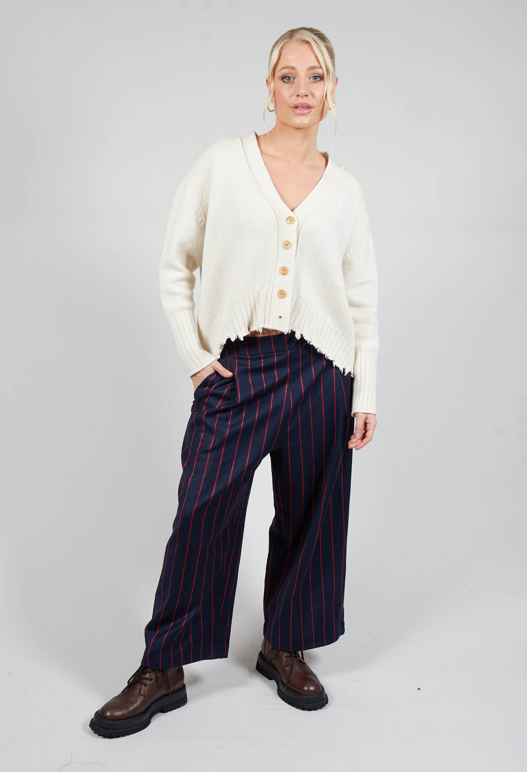 Pleated Wide Leg Culottes in Navy