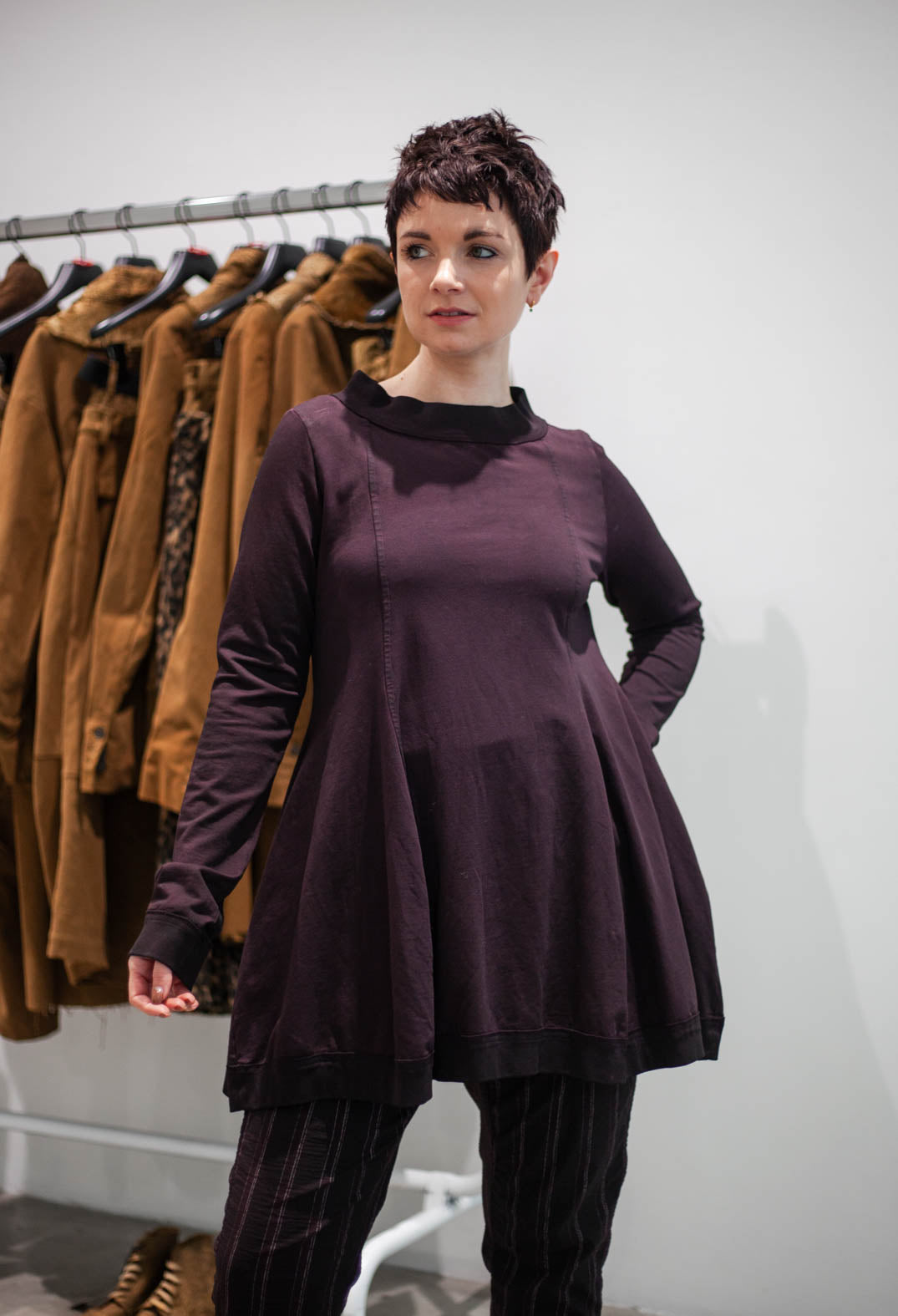 PRE-ORDER - Flared Hem Top in Black (Pictured in Purple Cloud) - 1280502