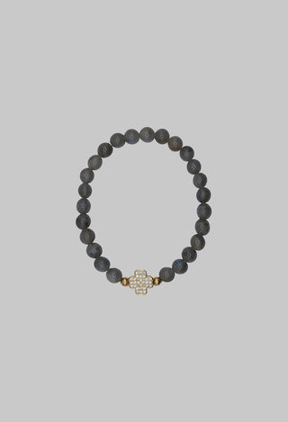 Labradorite Bracelet with Cross in Charcoal