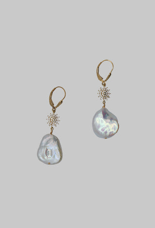 Round Starburst with Pearl Drop Earrings in Pearl