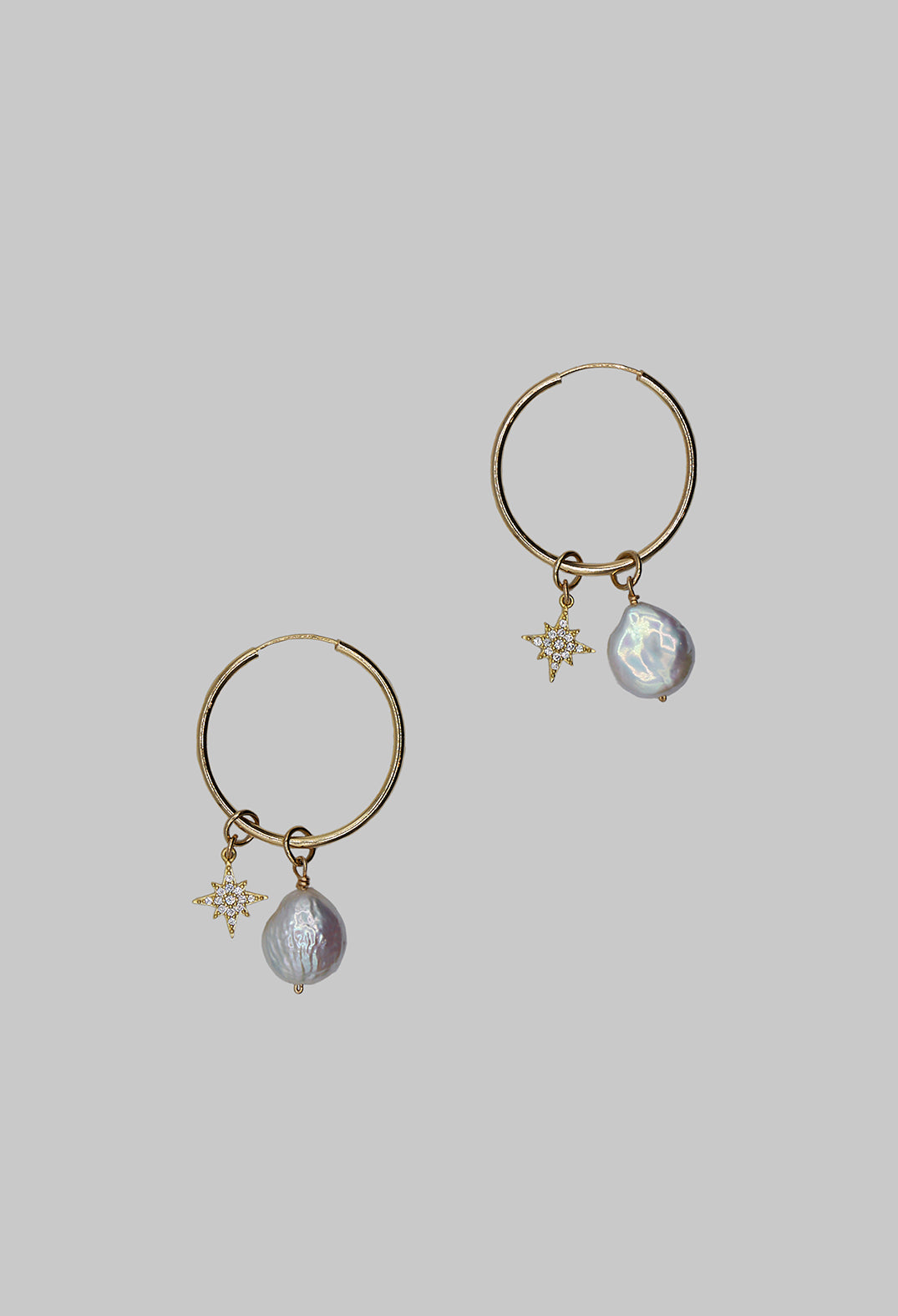 Gold Hoop with Pearl and Starburst Earrings