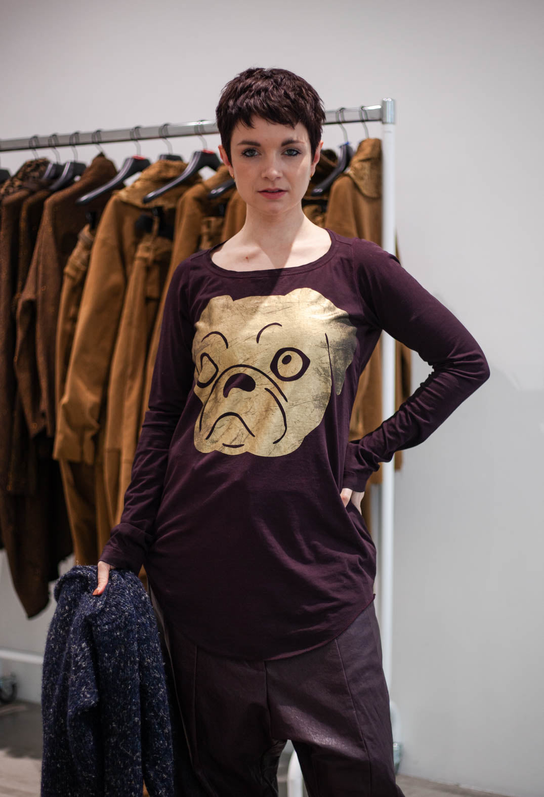 PRE-ORDER - Long Sleeve Top with Motif in Black Print (Pictured in Purple Print) - 1300501