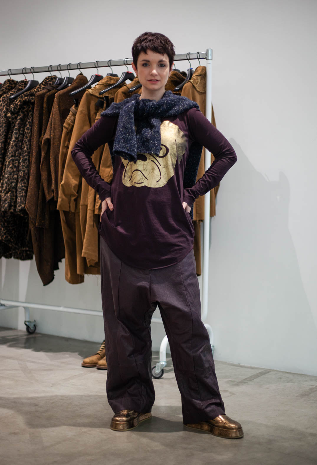 PRE-ORDER - Long Sleeve Top with Motif in Petrol Print (Pictured in Purple Print) - 1300501