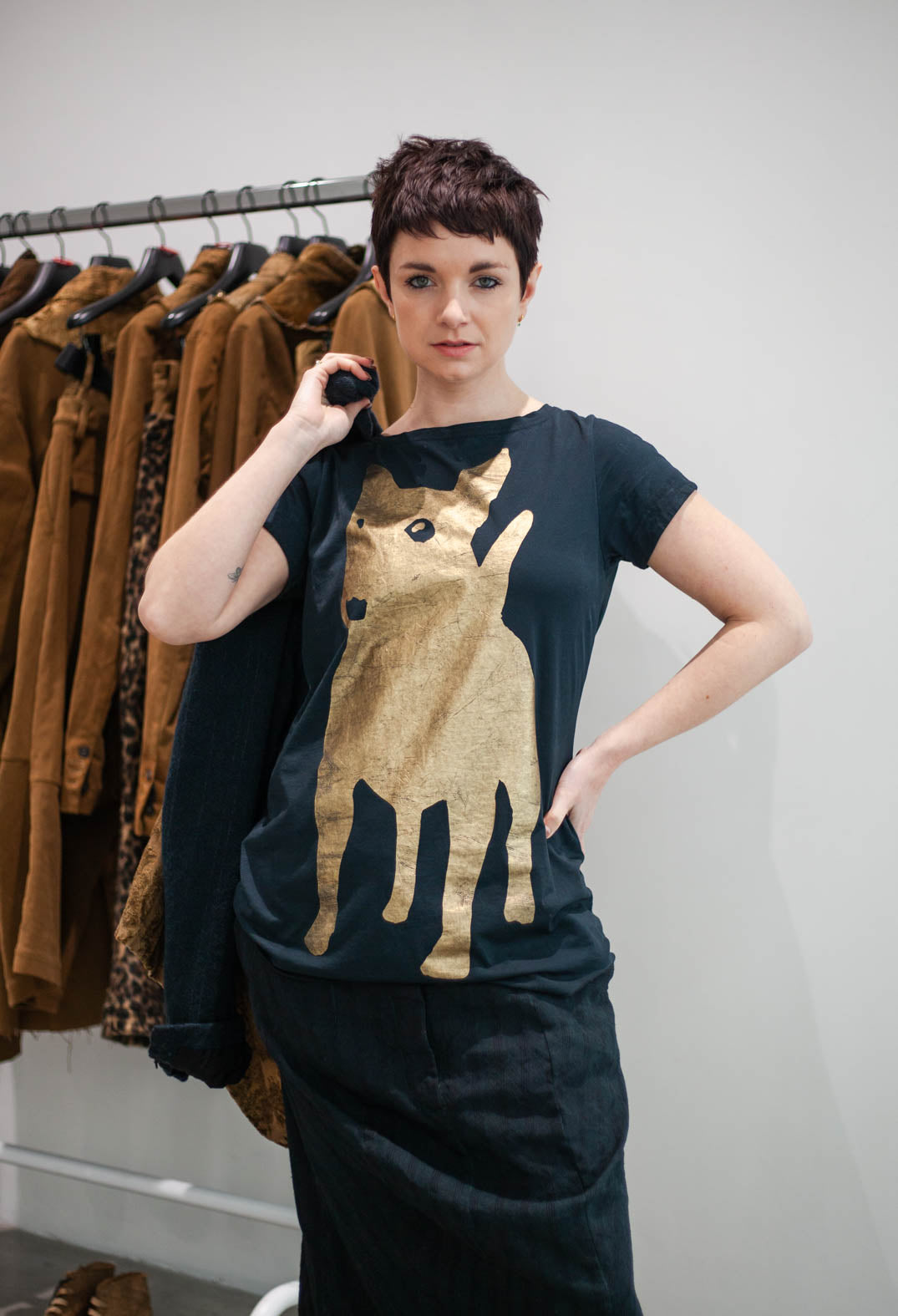 PRE-ORDER - T-Shirt with Motif in Black Print (Pictured in Petrol Print) - 1300503