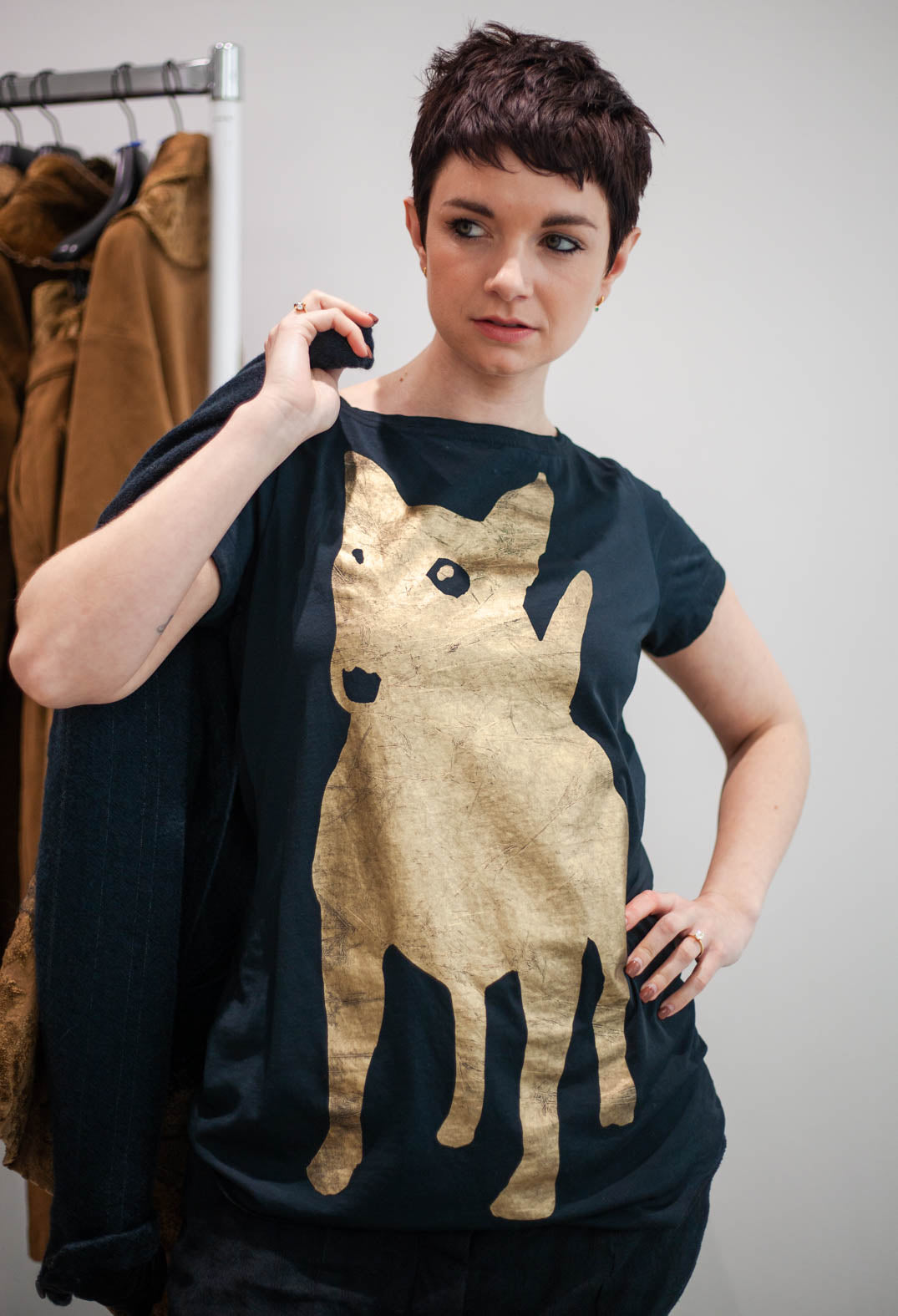 PRE-ORDER - T-Shirt with Motif in Black Print (Pictured in Petrol Print) - 1300503
