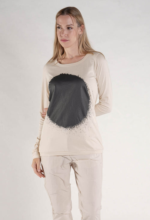 PRE-ORDER - Circle Long Sleeve T-Shirt in Black Print - 1300505  (Pictured in Marshmallow with Black Dot)