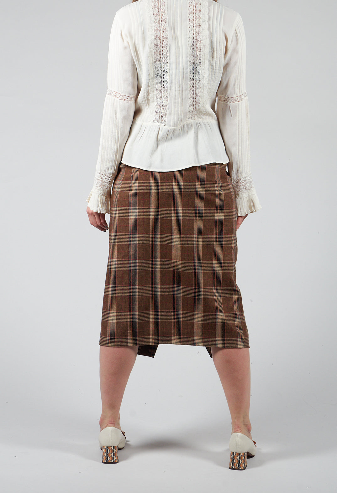 Checked Midi Skirt in Galles Marrone