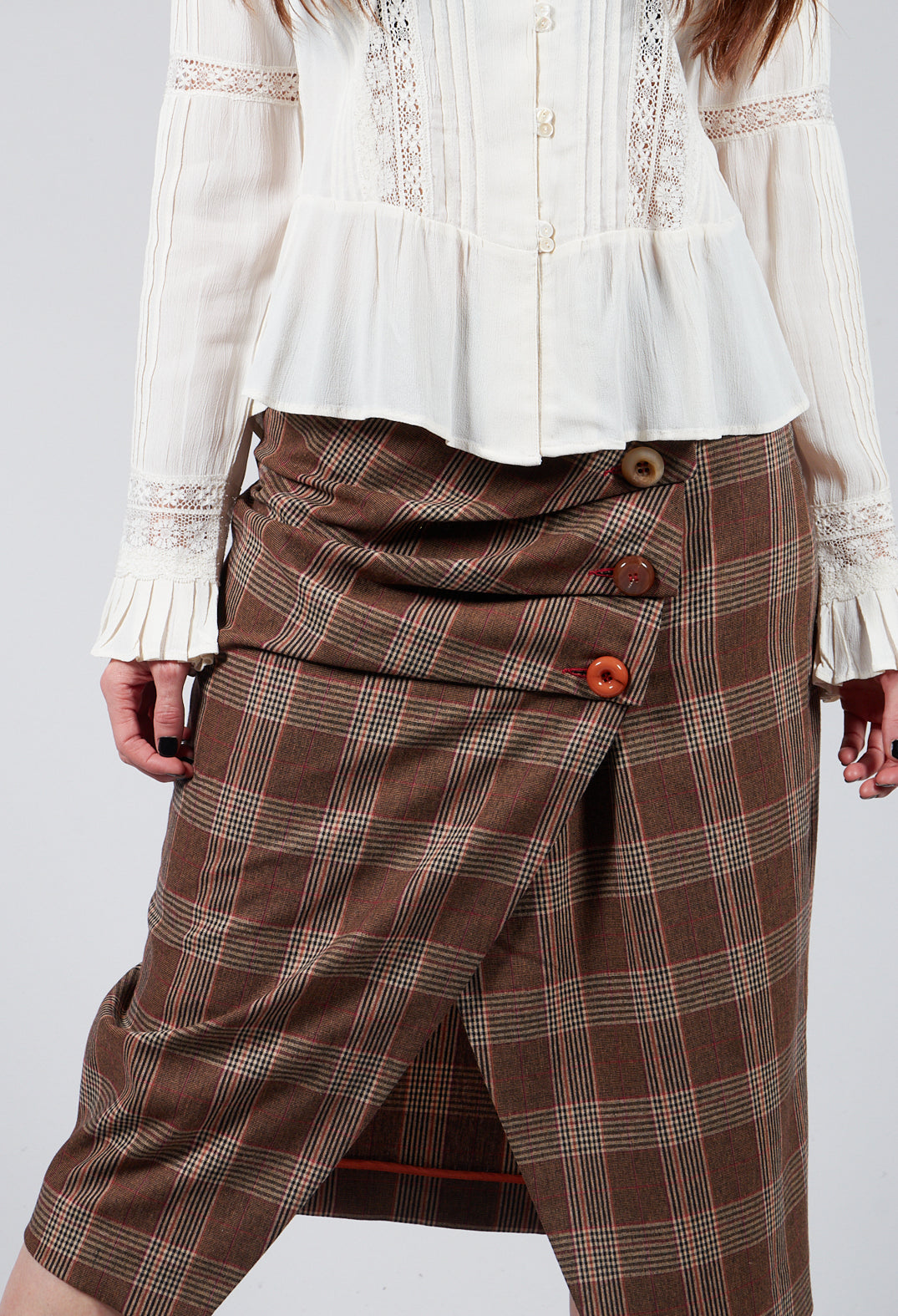 Checked Midi Skirt in Galles Marrone