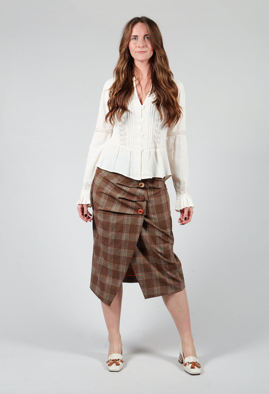 Checked Midi Skirt in Galles Marrone