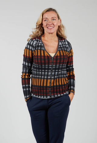 Ribbed Cardigan in Nero / Fuchsia