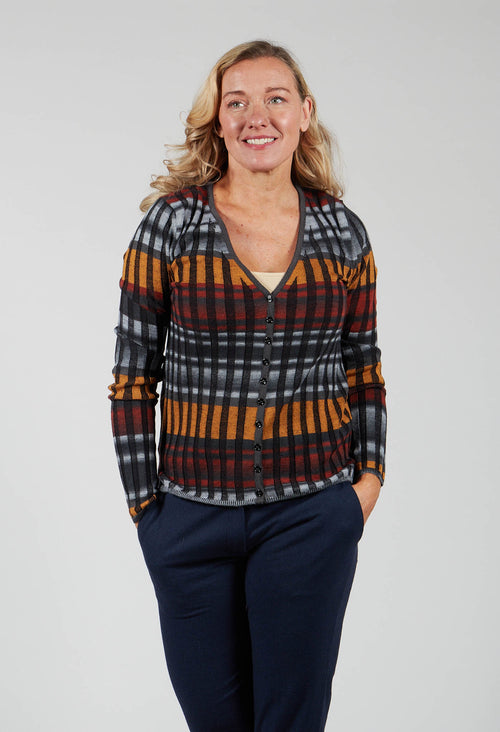 Ribbed Cardigan in Nero / Fuchsia