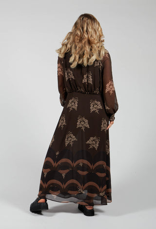 Printed Sheer Maxi Dress in Moro / Fango / Beige