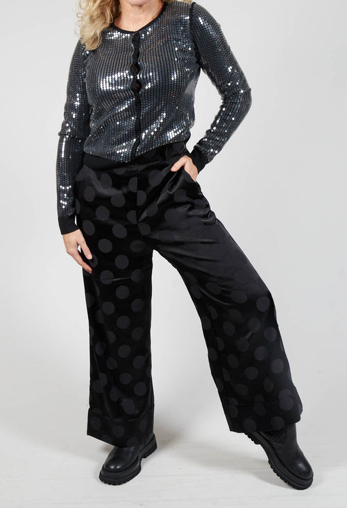 Printed Wide Leg Trousers in Nero