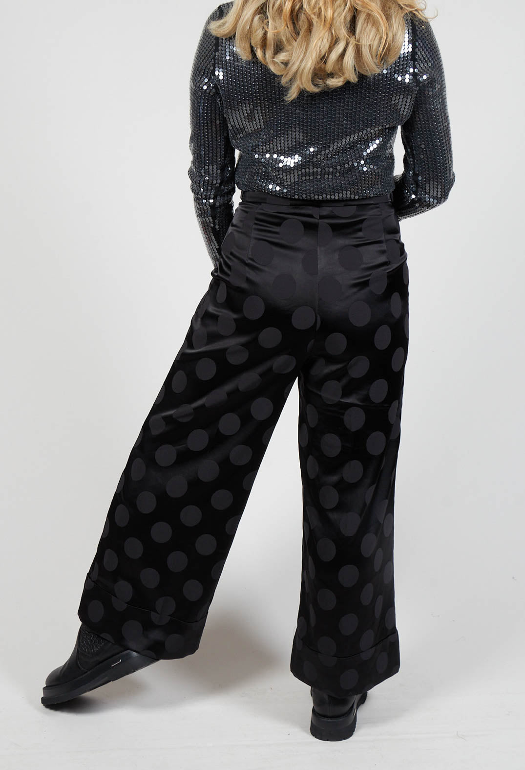 Printed Wide Leg Trousers in Nero
