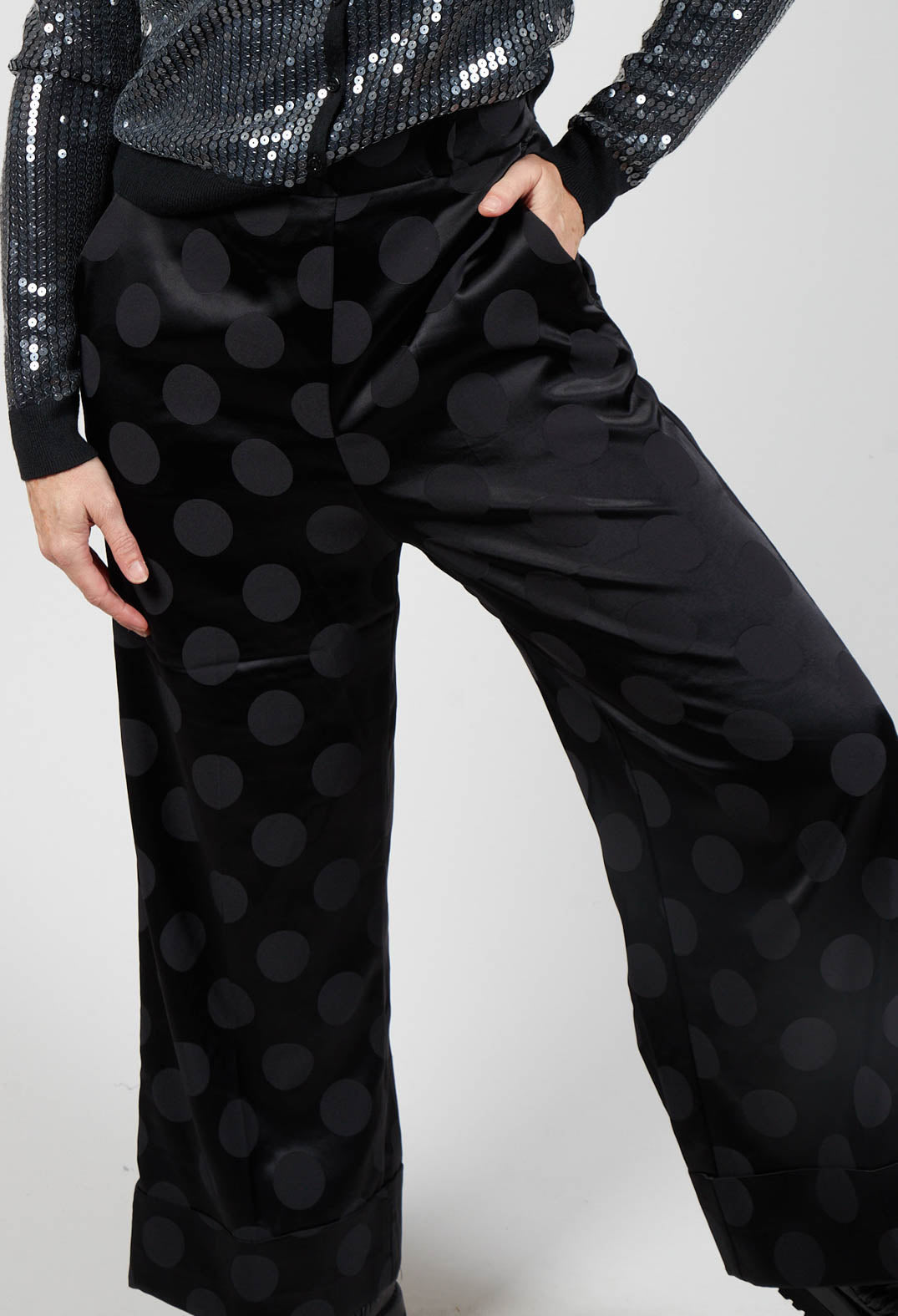 Printed Wide Leg Trousers in Nero