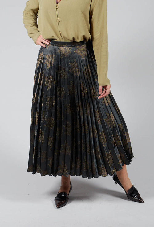 Pleated Midi Skirt in Grigio / Moro / Lime