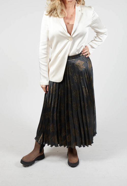 Pleated Midi Skirt in Grigio / Moro / Lime