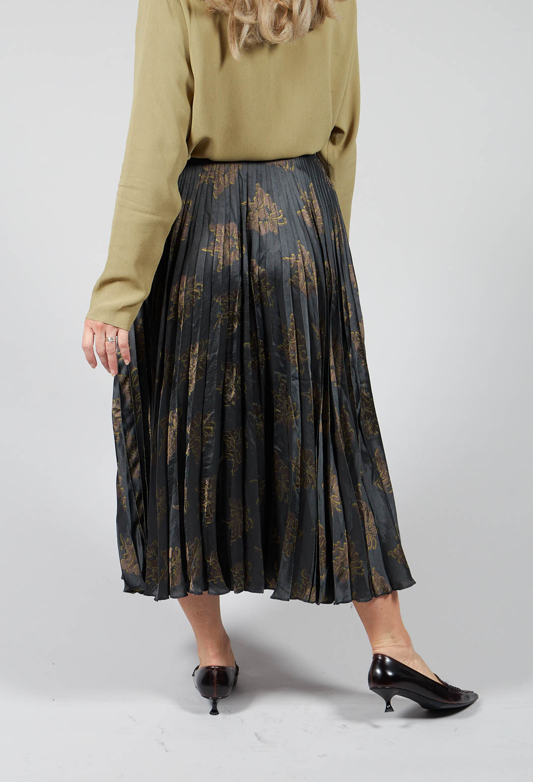 Pleated Midi Skirt in Grigio / Moro / Lime
